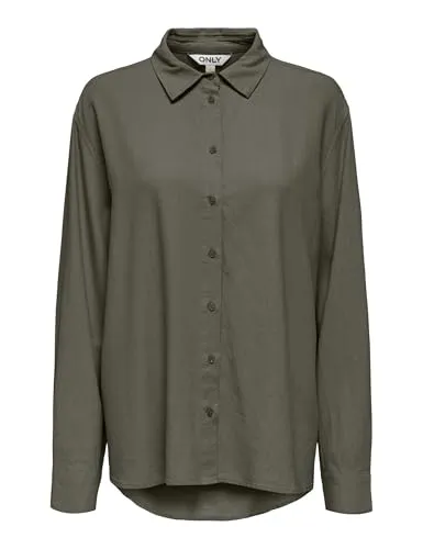 ONLY Onlgoa Lino camicia donna manica lunga verde