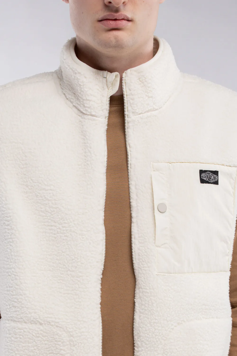 Teddy Smith B-Field gilet avorio uomo sherpa