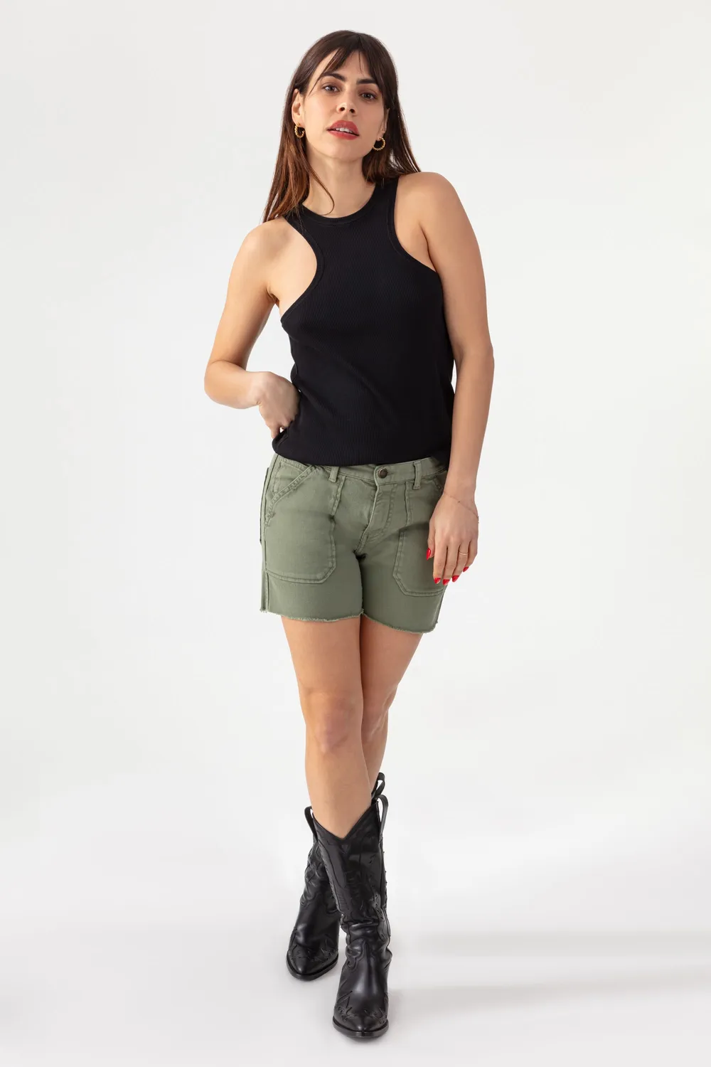 Acquaverde Tools Light Kaki shorts donna sfrangiati