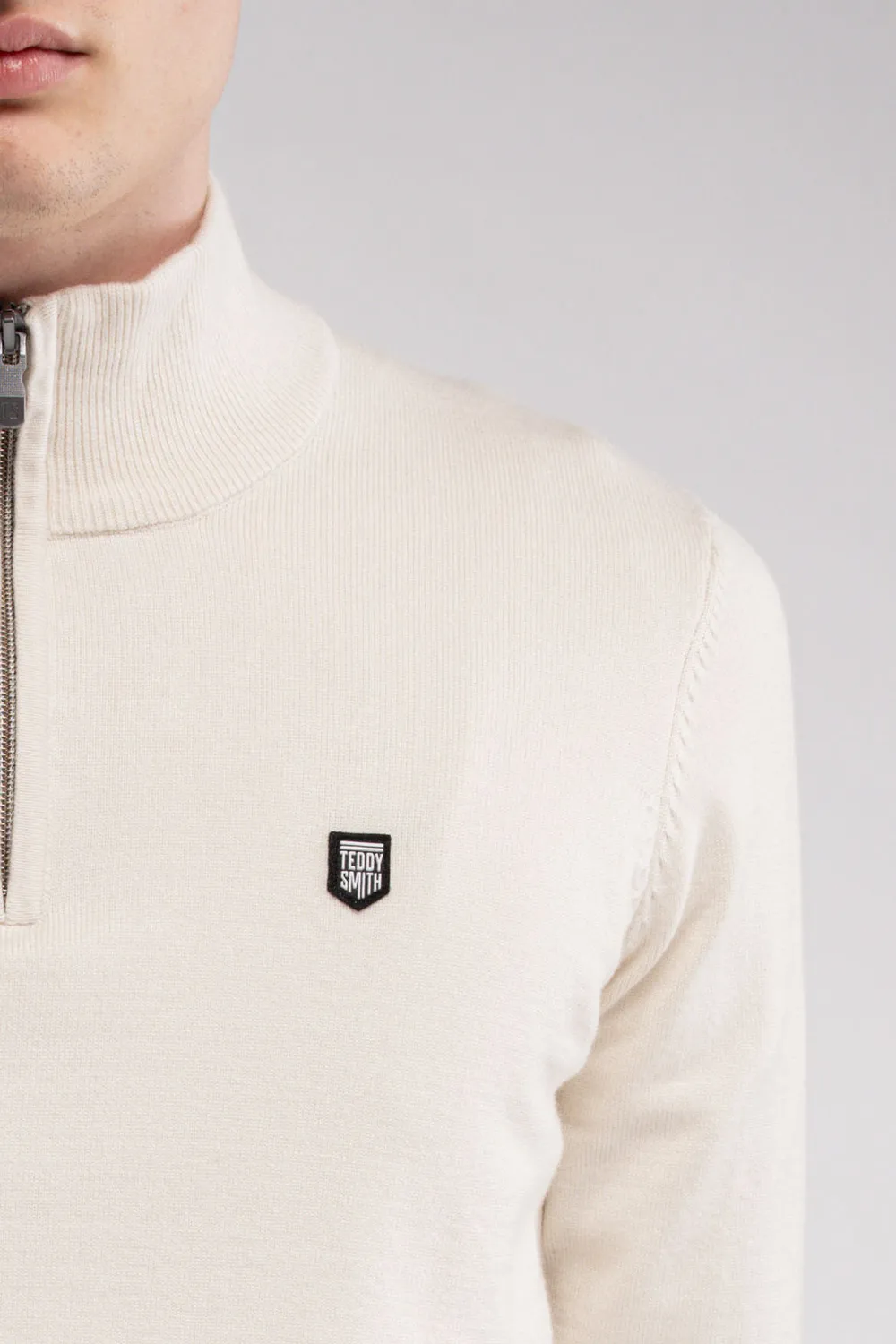 Teddy Smith P-Marty 2 maglione cream collo alto zip maglia fine