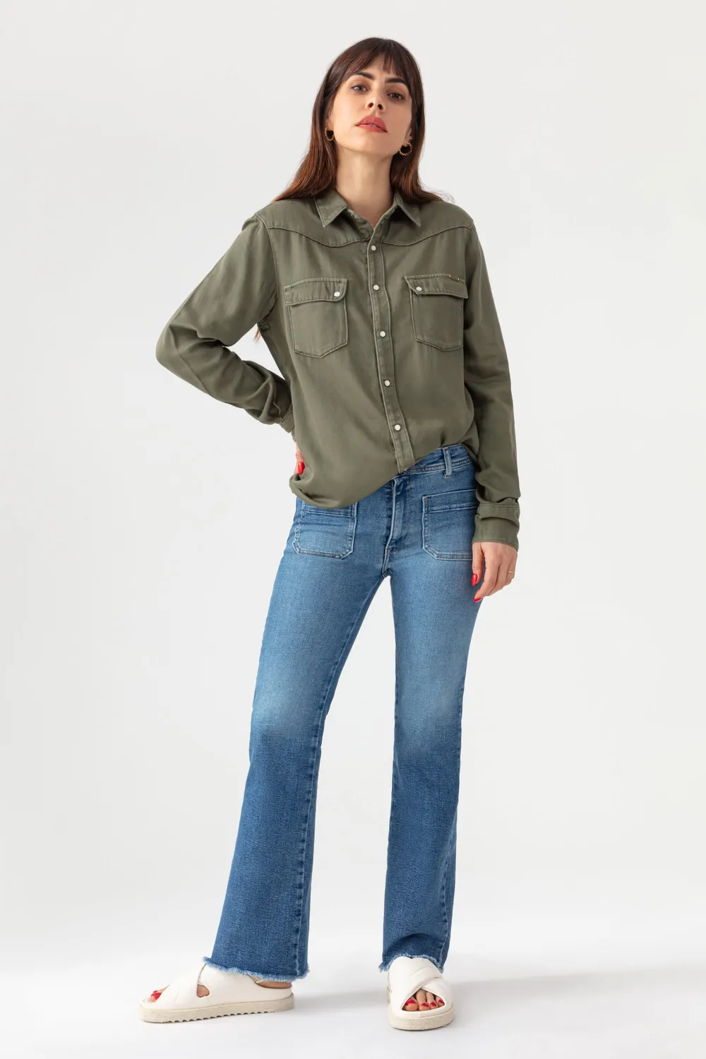 Acquaverde Clyde camicia western Military Kaki