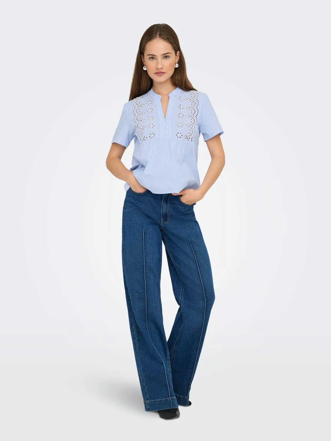ONLY Onlskano Top Donna XS manica corta ricamato