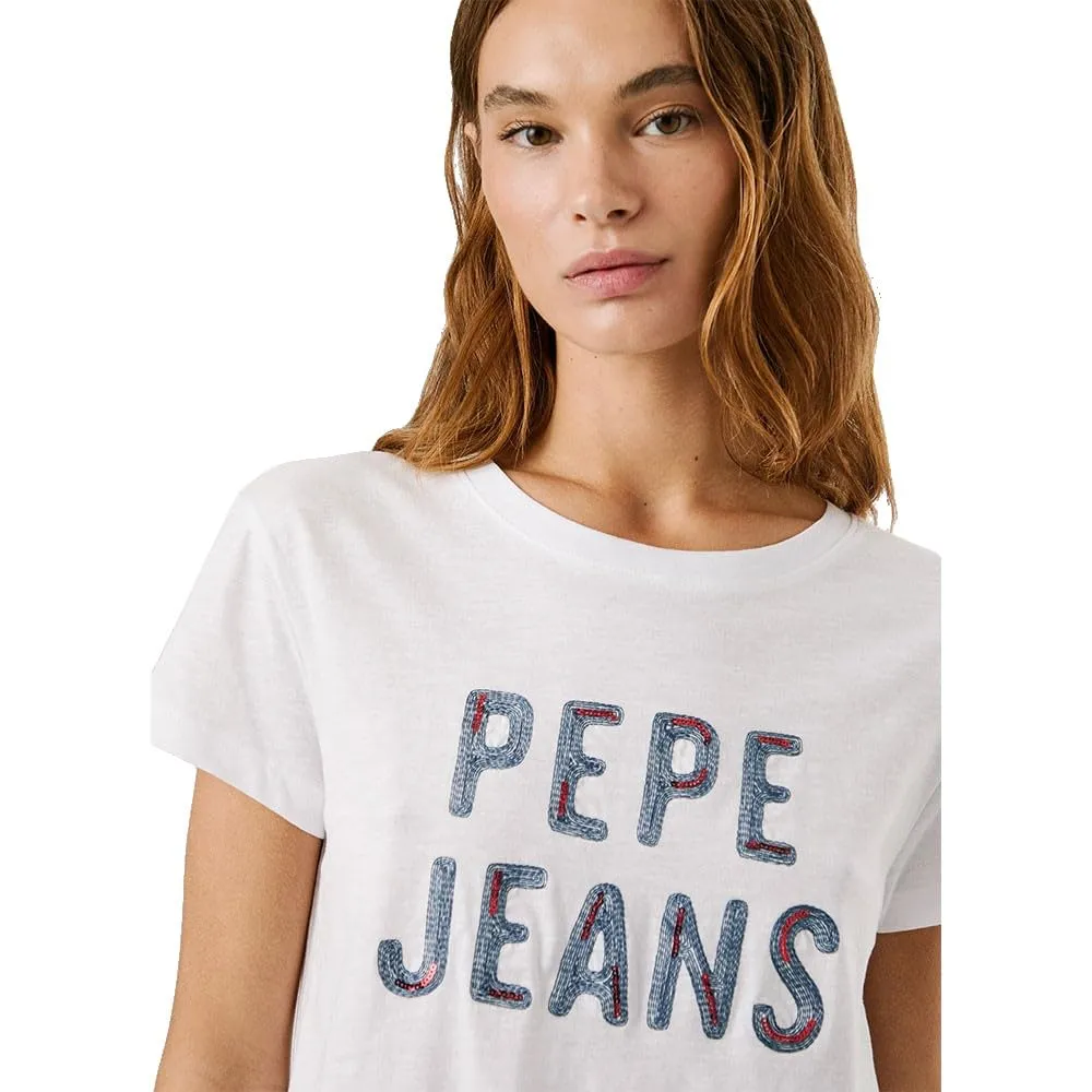 Pepe Jeans Badi T-Shirt Donna XS Bianca Paillettes