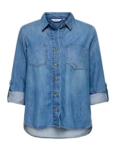 Only Onlyasmin Camicia Denim Donna Blu Medio Lunga