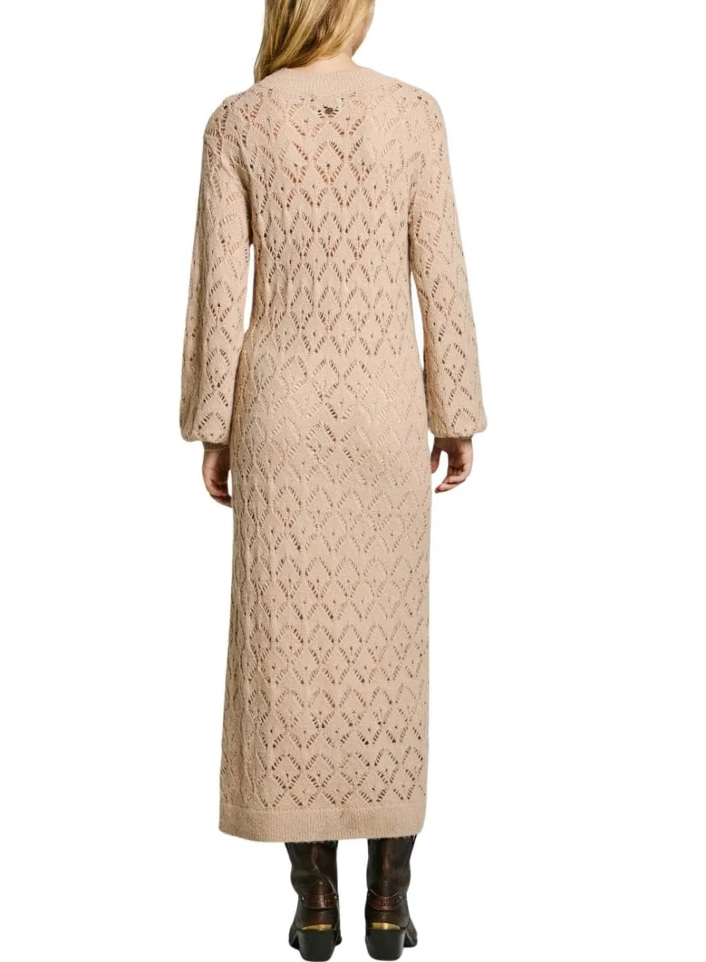 Pepe Jeans Hailey Vestito midi traforato grigio maniche lunghe
