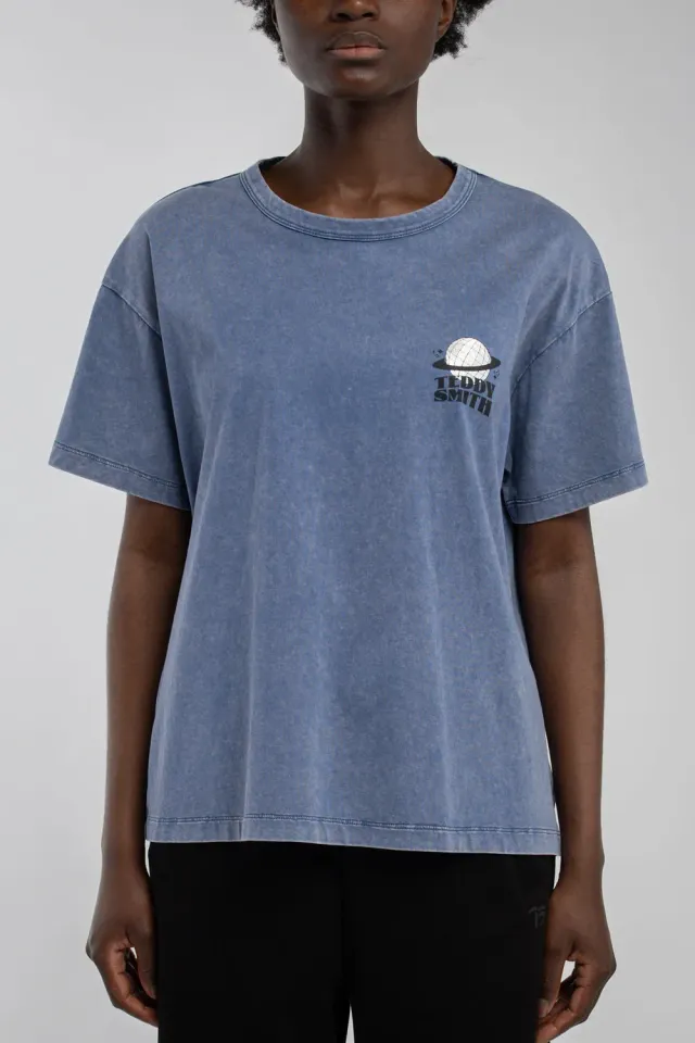 Teddy Smith T-Zoe MC Faded Indigo t-shirt donna oversize cotone