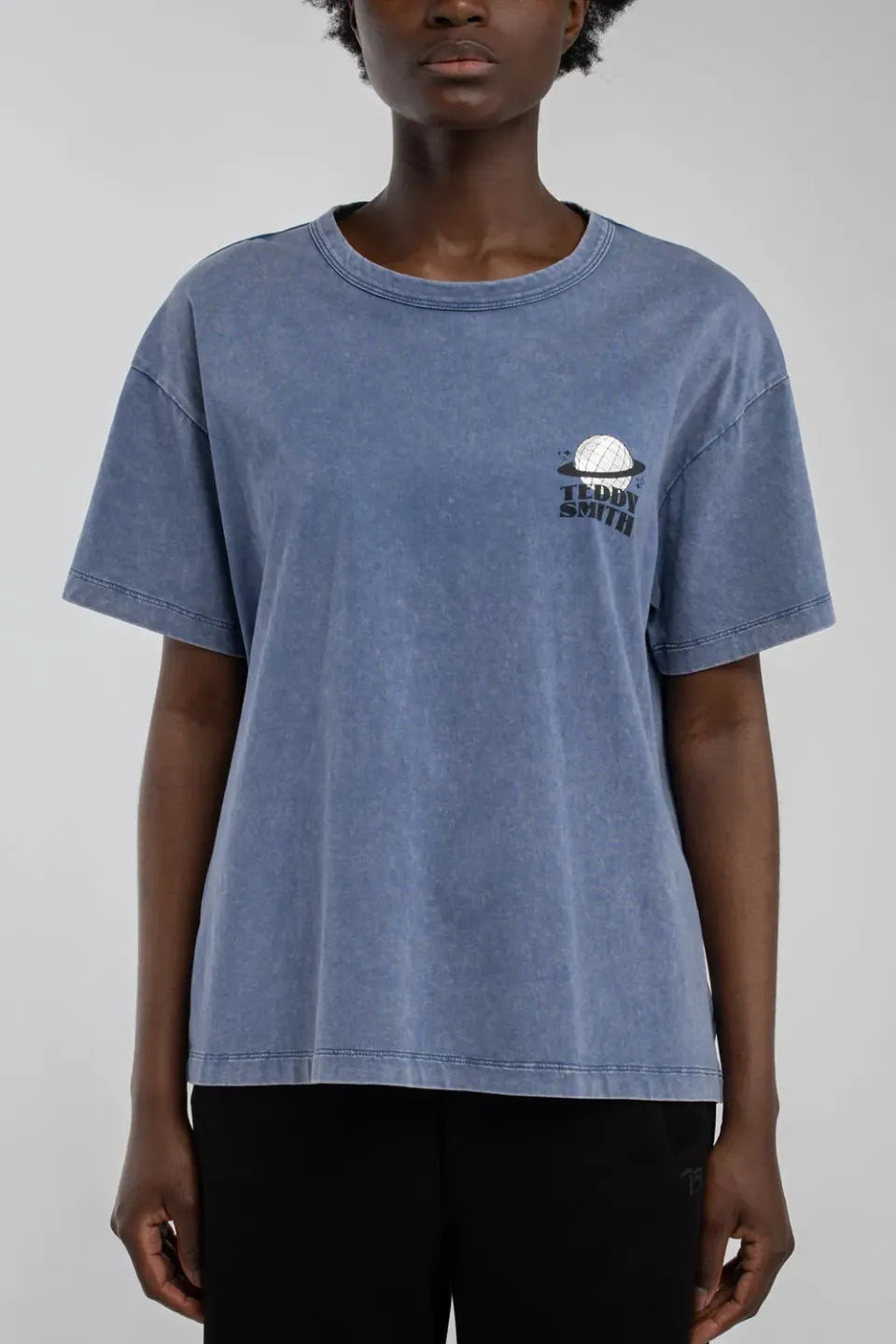Teddy Smith T-Zoe MC Faded Indigo t-shirt donna oversize cotone