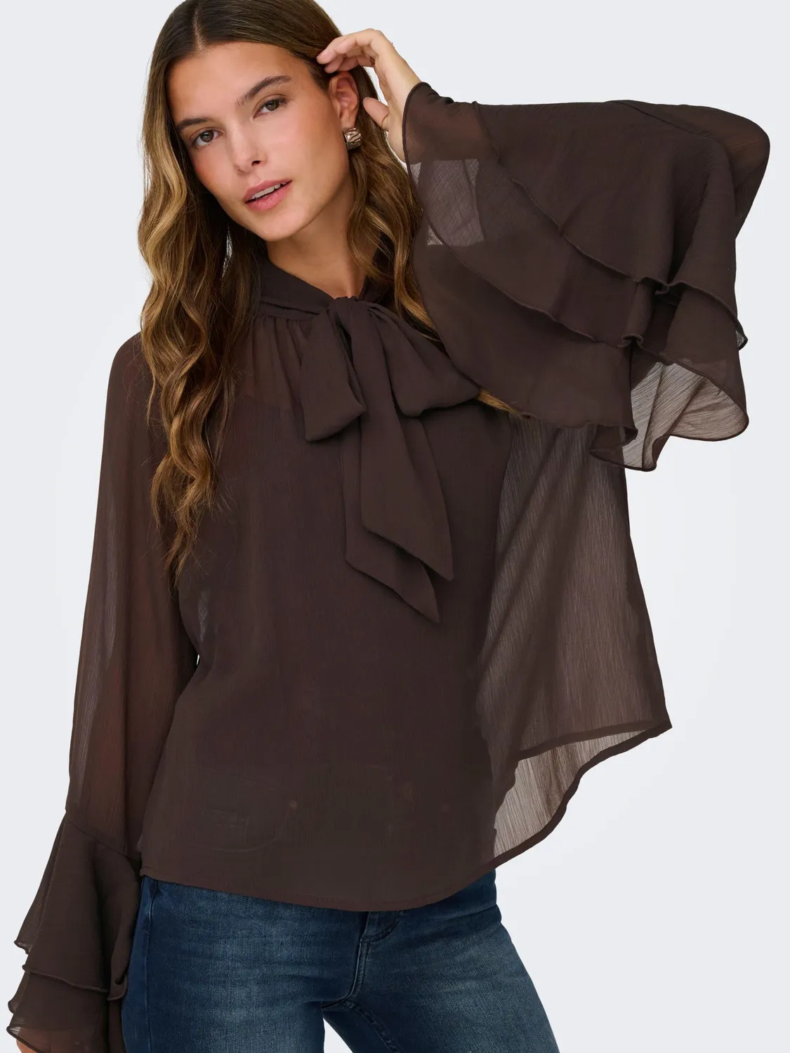 ONLY ONLPENINNA Camicetta Donna Maniche Lunghe con Fiocco