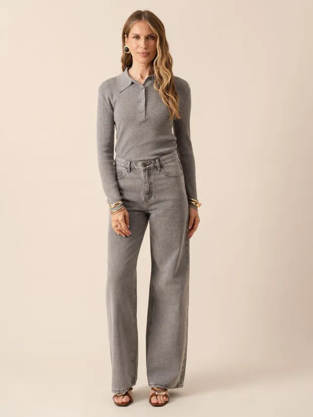 Oraije Celestin jeans wide grigio chiaro