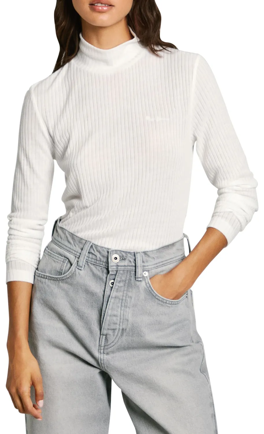 Pepe Jeans Flory T-Shirt Donna Collo Alto Bianca