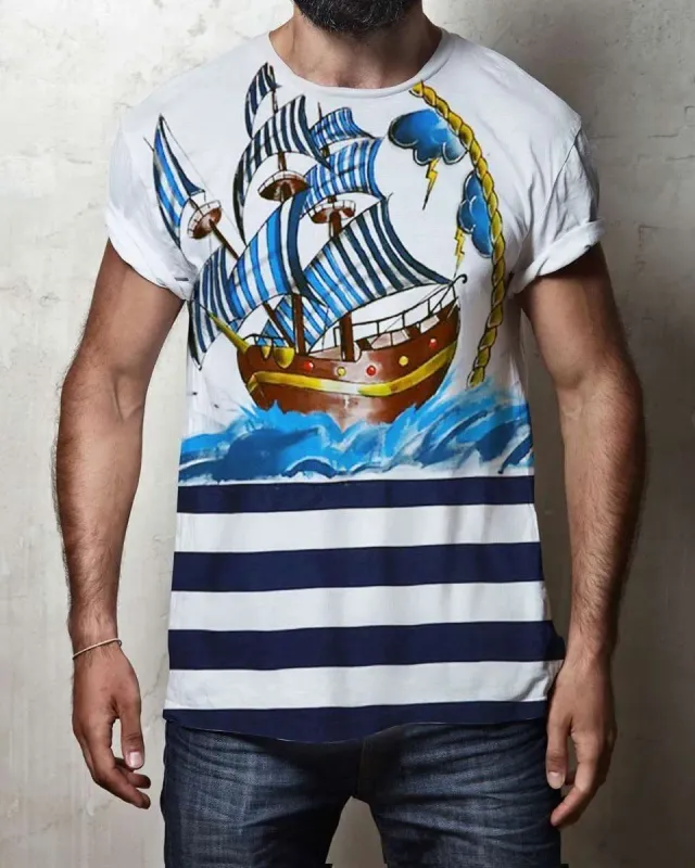 Never Say Never Nave t-shirt dipinta a mano marinaio