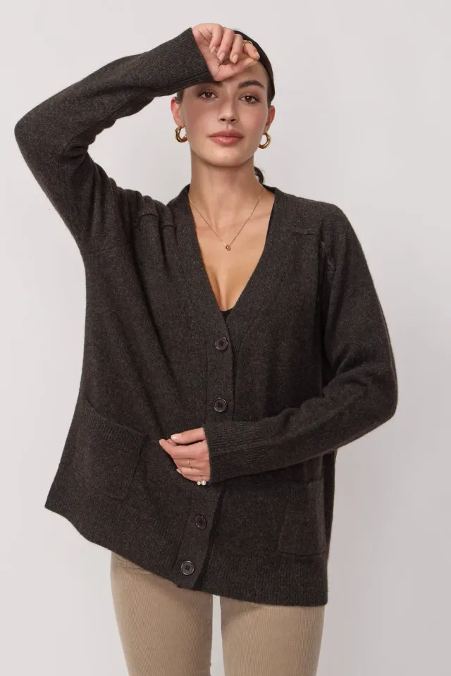 Acquaverde Cardigan Oversize Scollo V Marrone Yak Merino