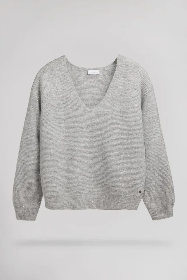 Teddy Smith P-Rachel pull scollo V grigio chiné donna