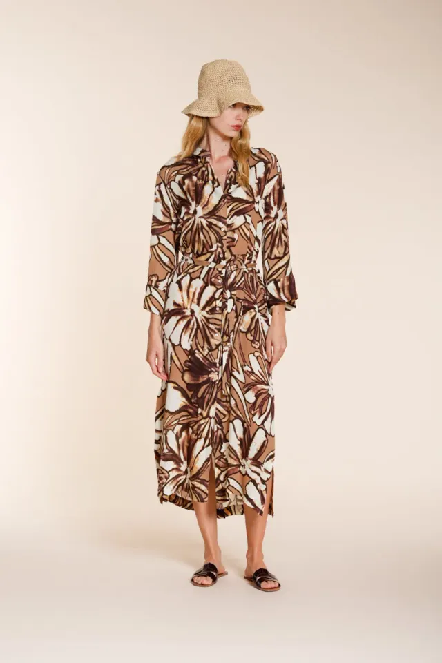 Mason's Colette Dress New abito beige fiori rayon