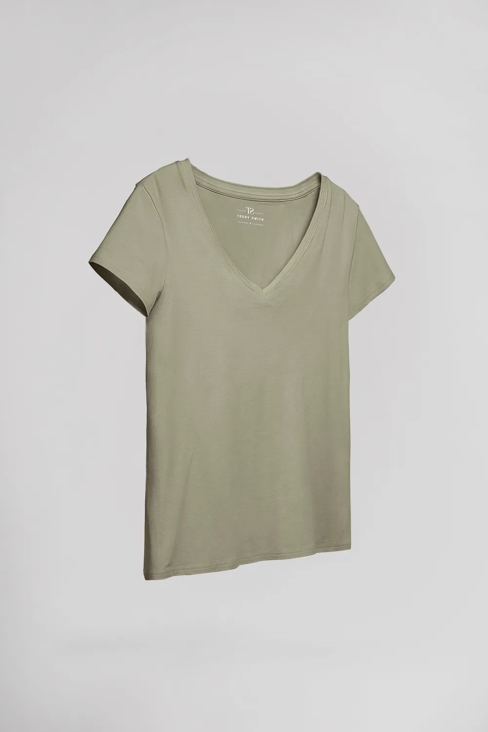 Teddy Smith T-Mia MC t-shirt kaki donna scollo a V