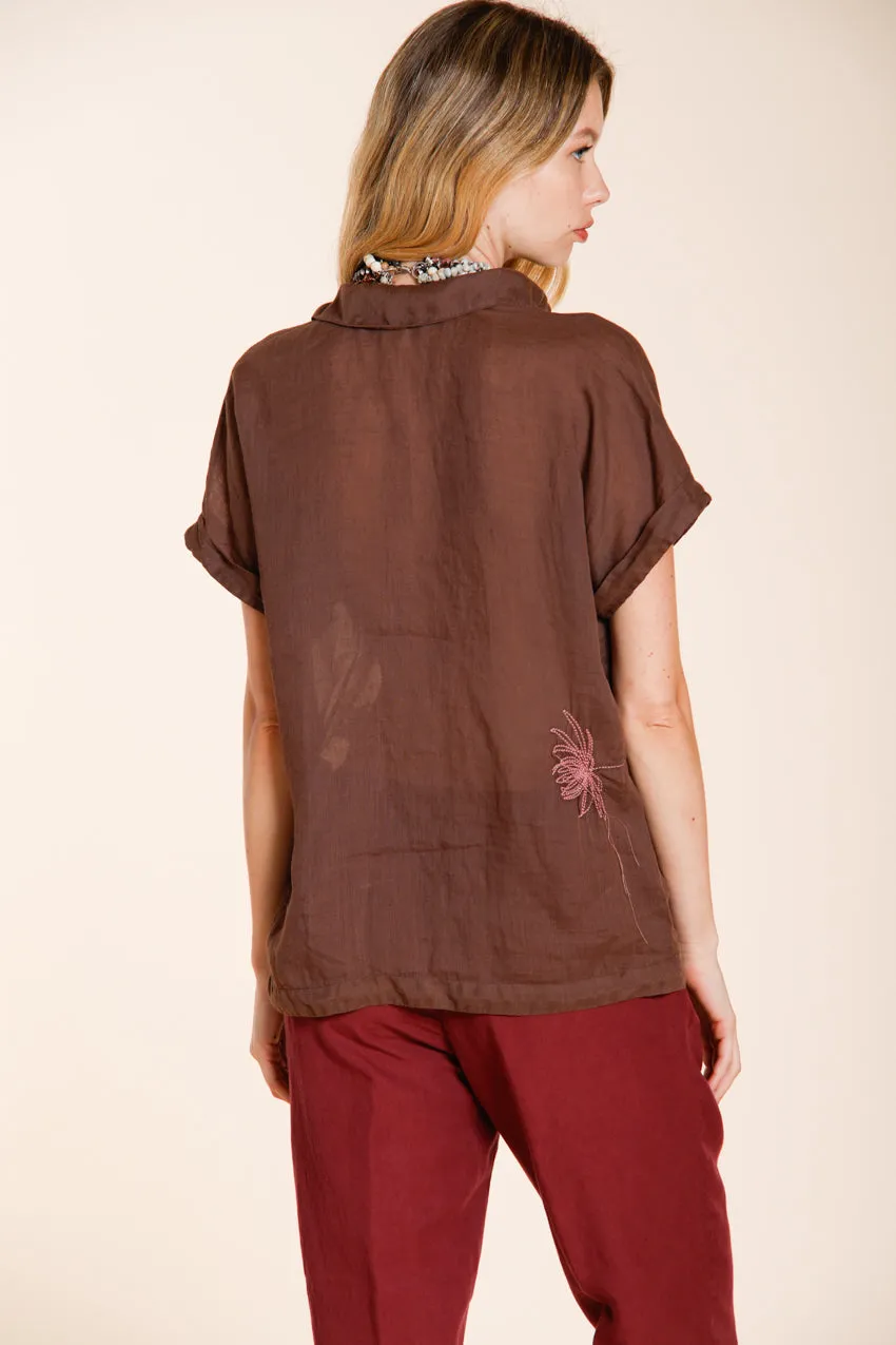 Mason's Livia camicia donna marrone manica corta ramie