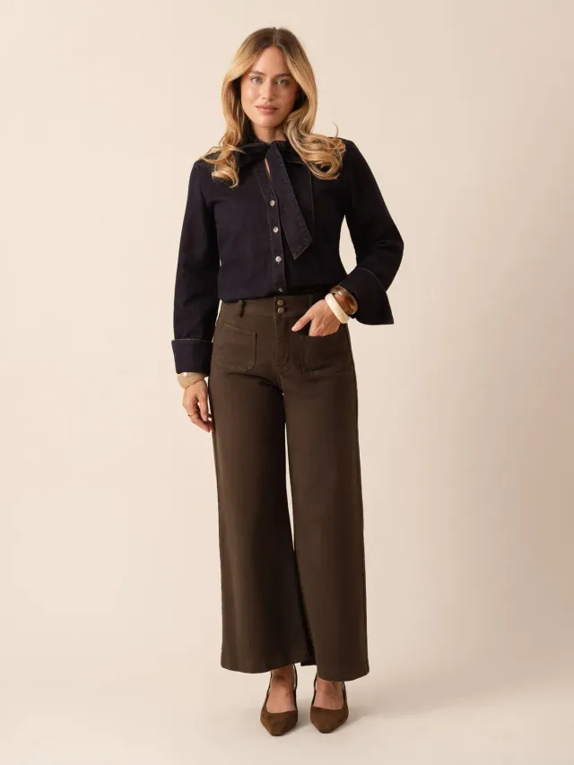 Oraije Violette jeans wide cioccolato vita alta