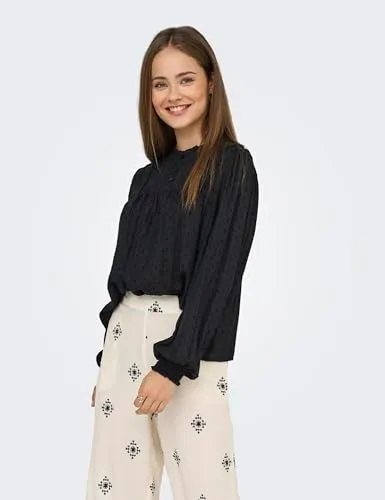 ONLY Onlpelia Life Dobby Top Donna Nero Manica Lunga