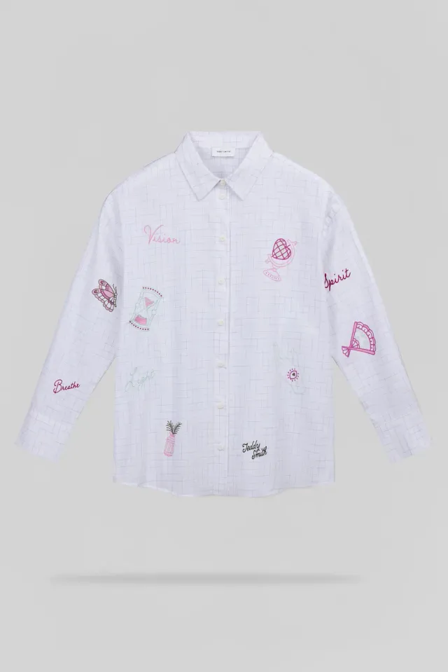 Teddy Smith C-Cyra ML camicia donna bianca ricamata