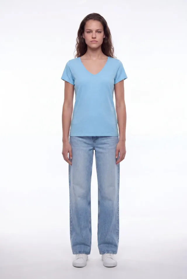 Teddy Smith Mia T-Mia t-shirt azzurra scollo a V modal