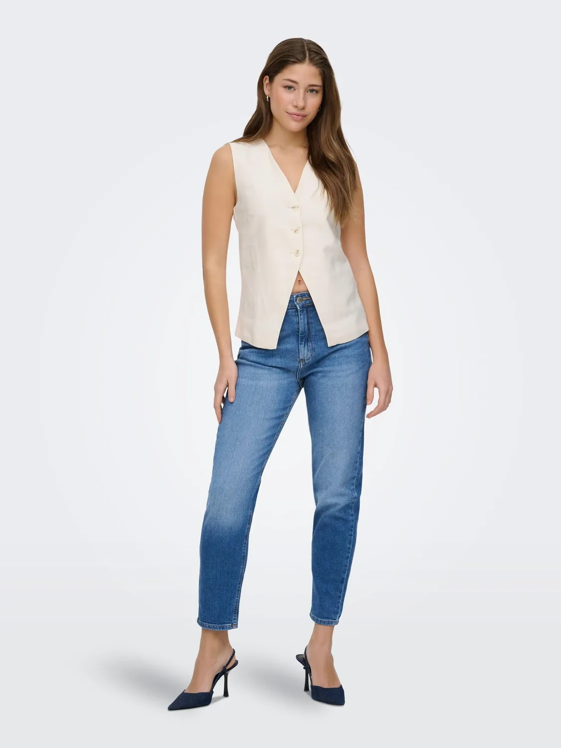 ONLY Onlveneda jeans mom vita alta M 32L chiaro