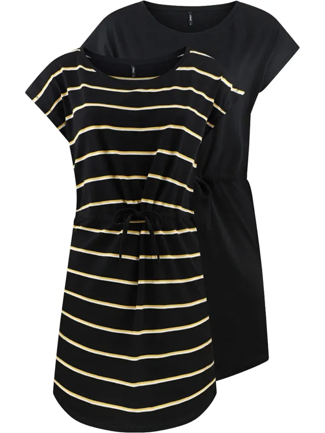 Only Onlmay Vestito Donna L Nero Giallo Corto Cotone