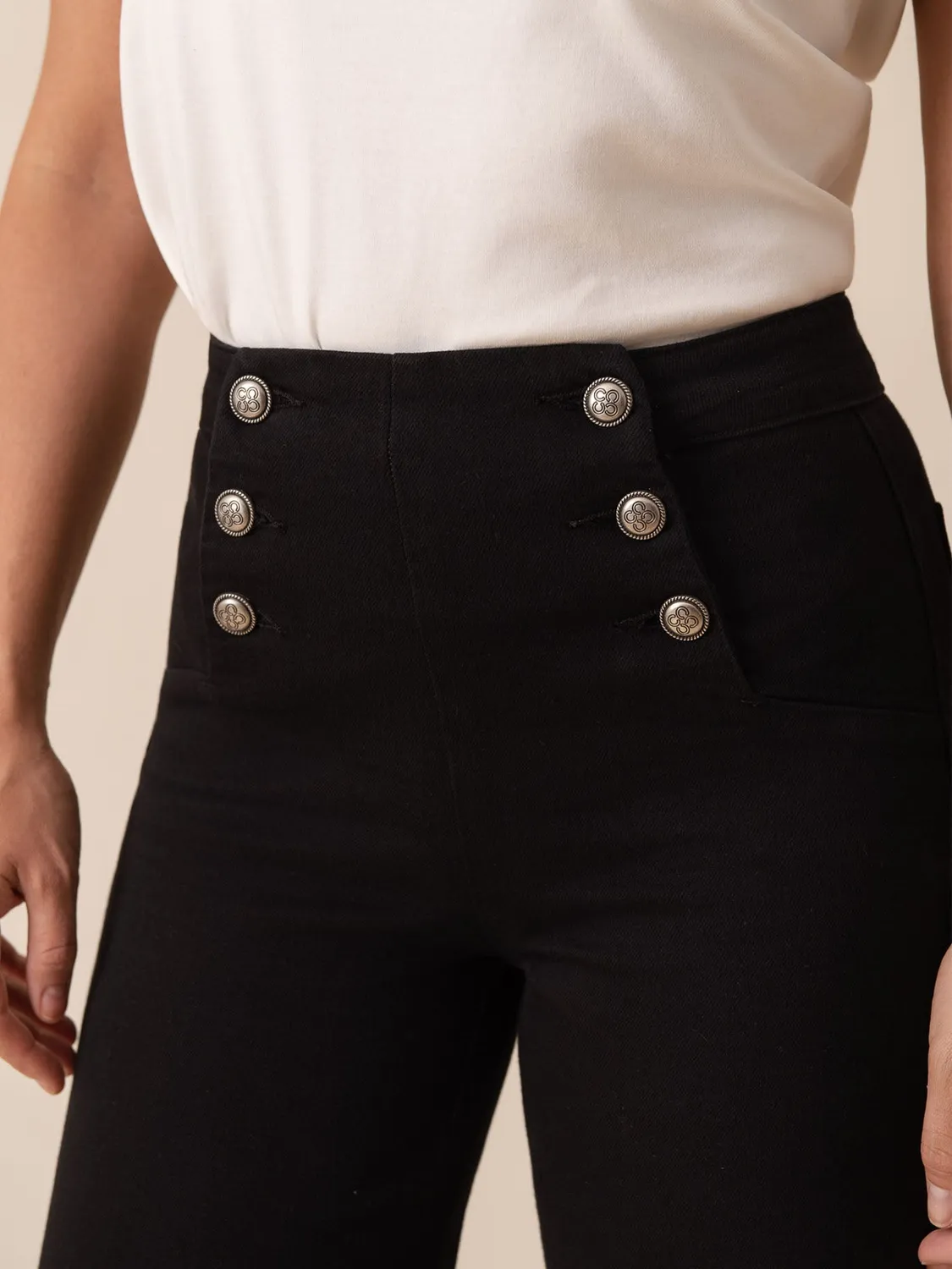 Oraije Victorine jeans wide nero bottoni