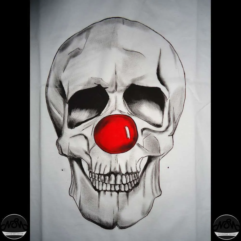 Never Say Never Teschio Clown T-Shirt Dipinta a Mano Nera