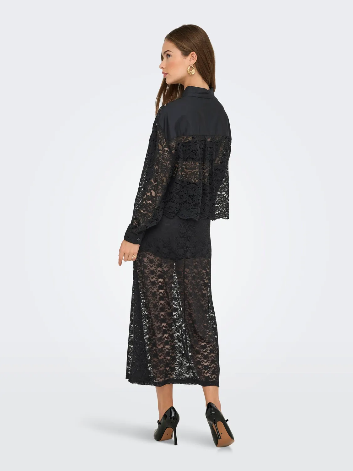 ONLY Onljilli Lace Mix maglietta donna nera S pizzo