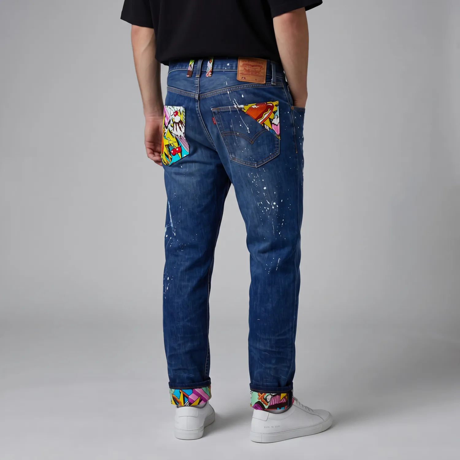 Never Say Never Pop Art Food jeans vintage tessuto personalizzato