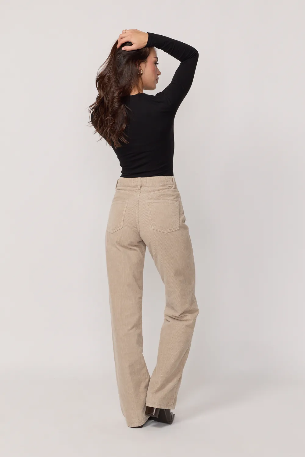 acquaverde Richie pantaloni velluto Beige vita alta