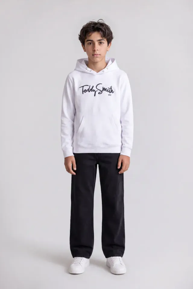 Teddy Smith S-Evry Hoody JR felpa cappuccio bianca cotone