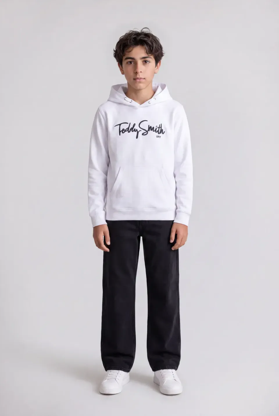 Teddy Smith S-Evry Hoody JR felpa cappuccio bianca cotone