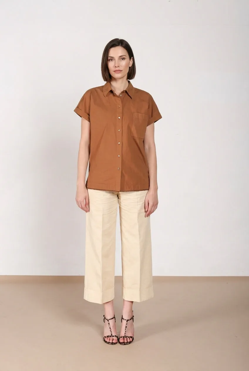 Mason's Livia camicia donna marrone manica corta popeline