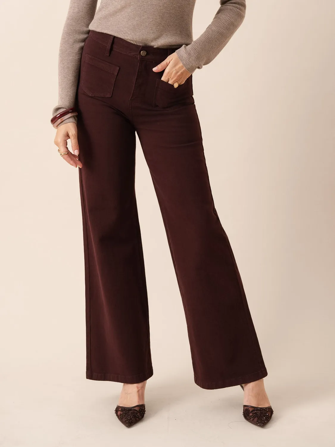 Oraije Gaspard jeans wide bordeaux vita alta