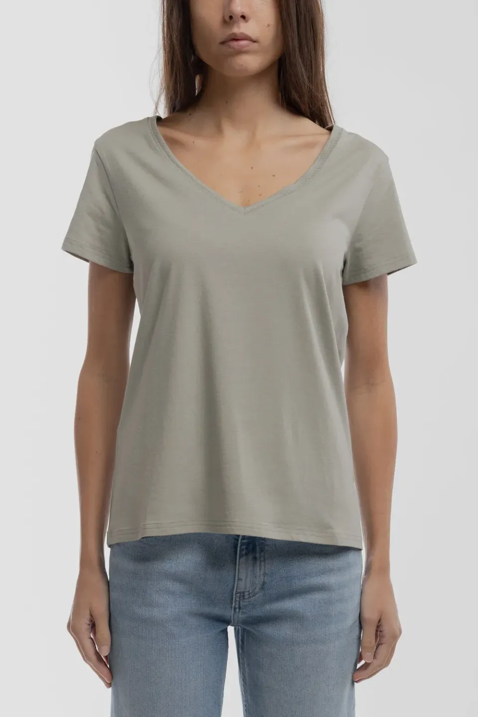Teddy Smith T-Mia MC t-shirt kaki donna scollo a V