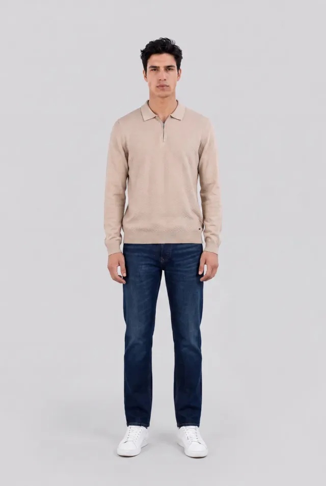 Teddy Smith P-Lynn ML polo manica lunga beige lin cotone