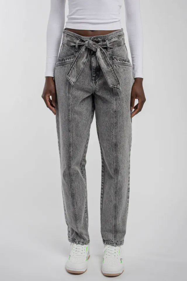 Teddy Smith P-Ginette jeans mom vita alta grigio donna