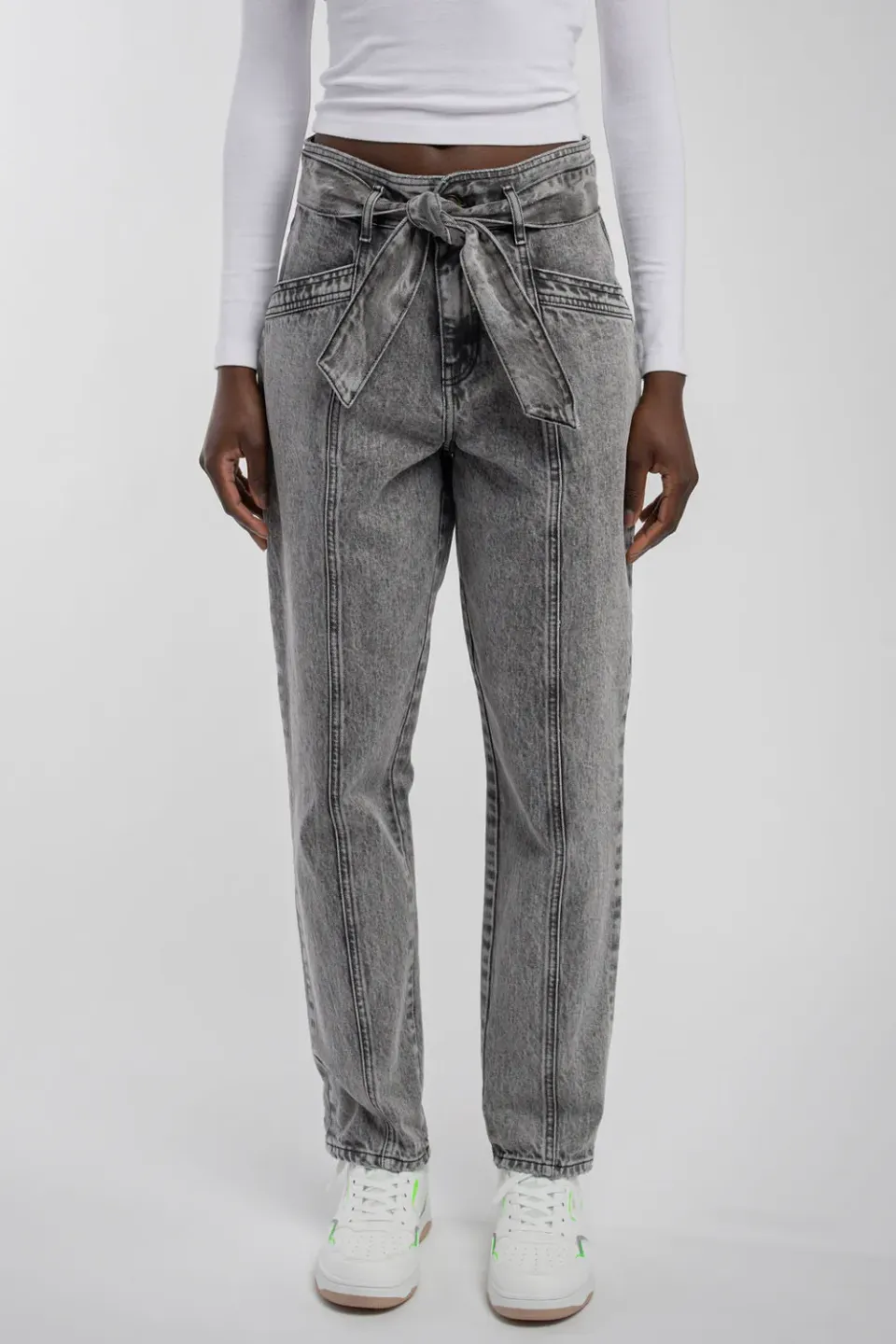 Teddy Smith P-Ginette jeans mom vita alta grigio donna