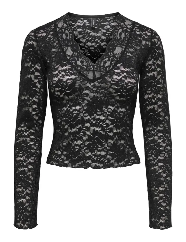 ONLY Onlnikka Top Donna nero pizzo manica lunga