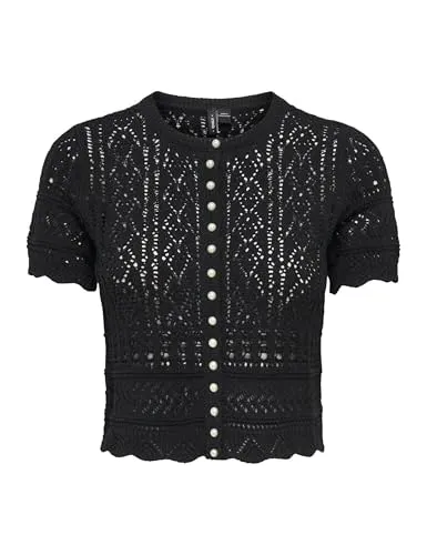 ONLY ONLElke Cardigan Nero Perle Maniche Corte