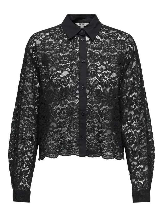 ONLY Onljilli Lace Mix maglietta donna nera S pizzo