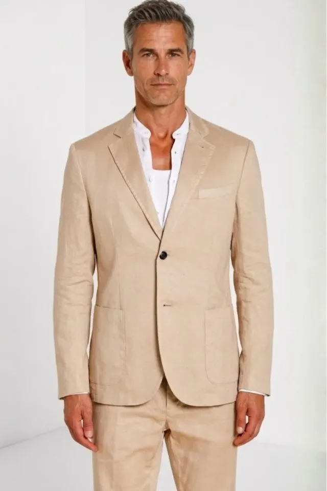 Mason's Da Vinci blazer uomo beige twill lino cotone