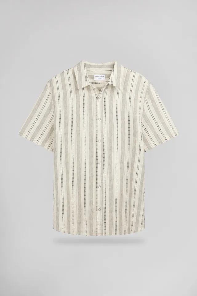 Teddy Smith C-PIETRO STRIPE camicia lino beige chiaro
