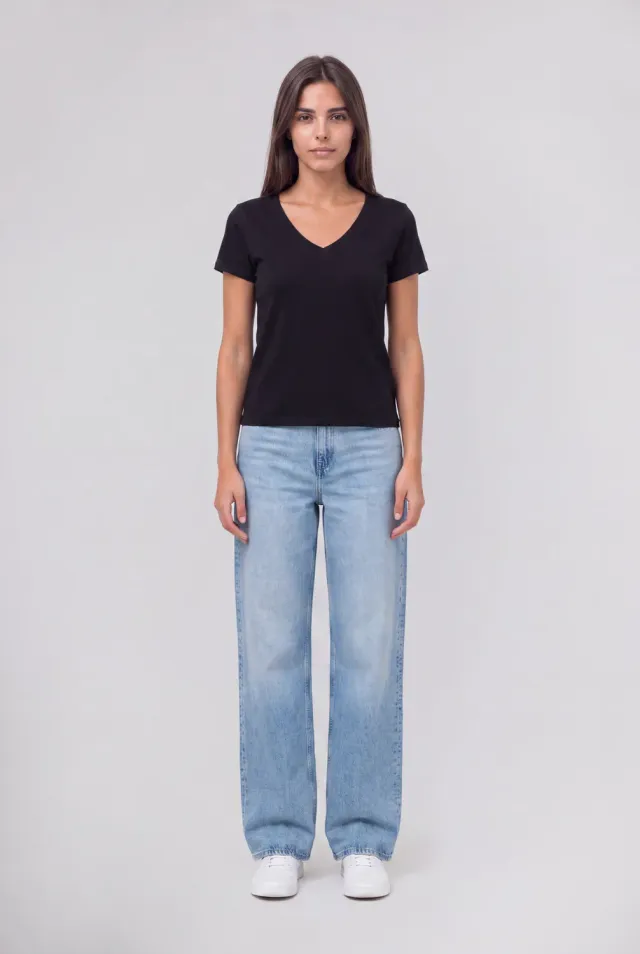 Teddy Smith T-Mia MC t-shirt donna nero scollo V modal
