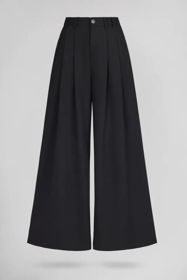 Teddy Smith P-Miley pantalone wide leg nero donna vita alta