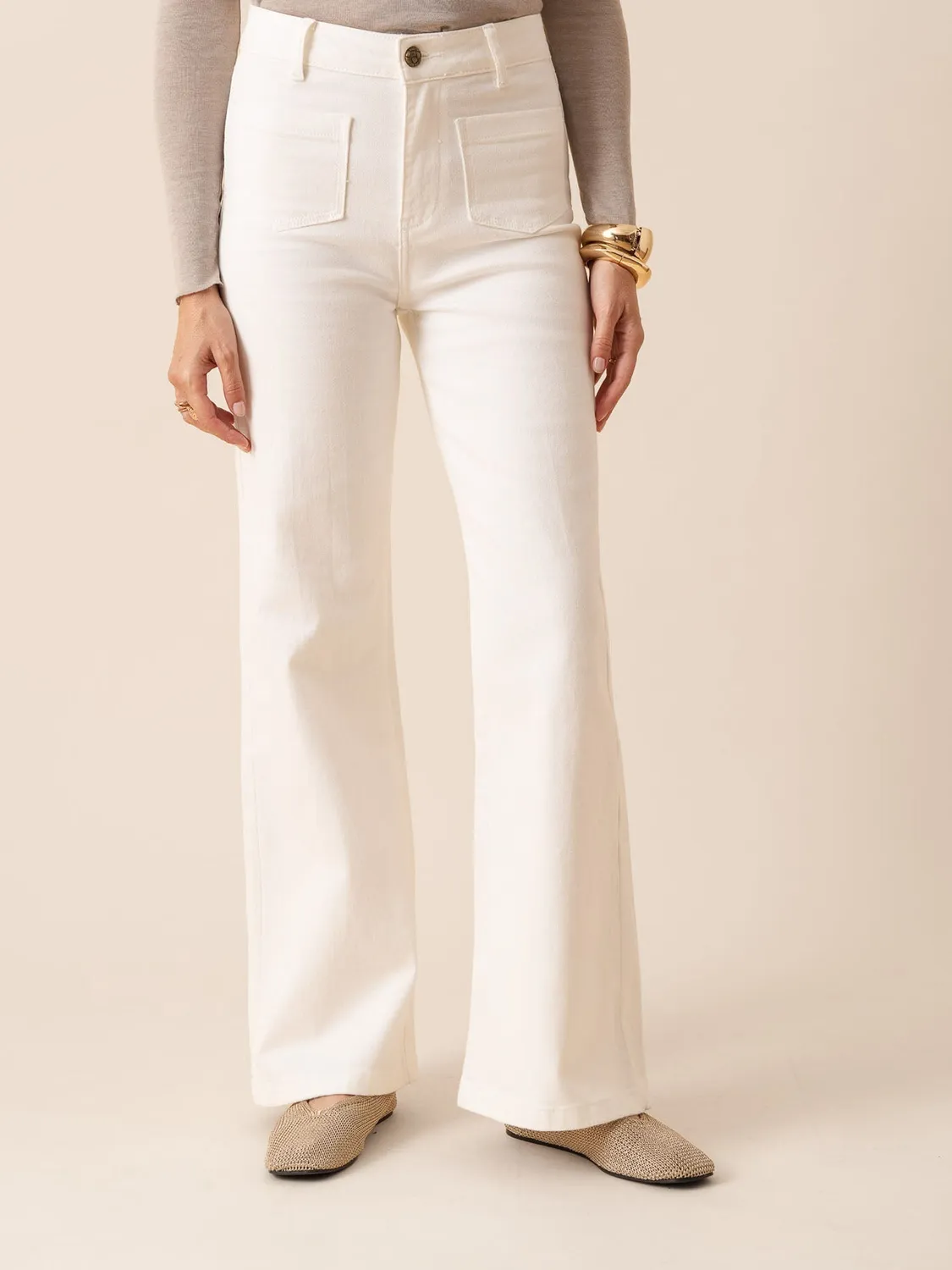 Oraije Gaspard jeans wide bianchi vita alta
