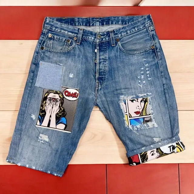 Never Say Never Levi's Vintage vignette bermuda jeans fumetti