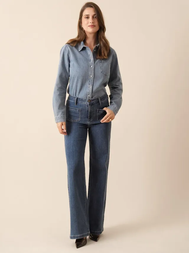 Oraije Gaspard jeans wide blu scuro vita cintrata