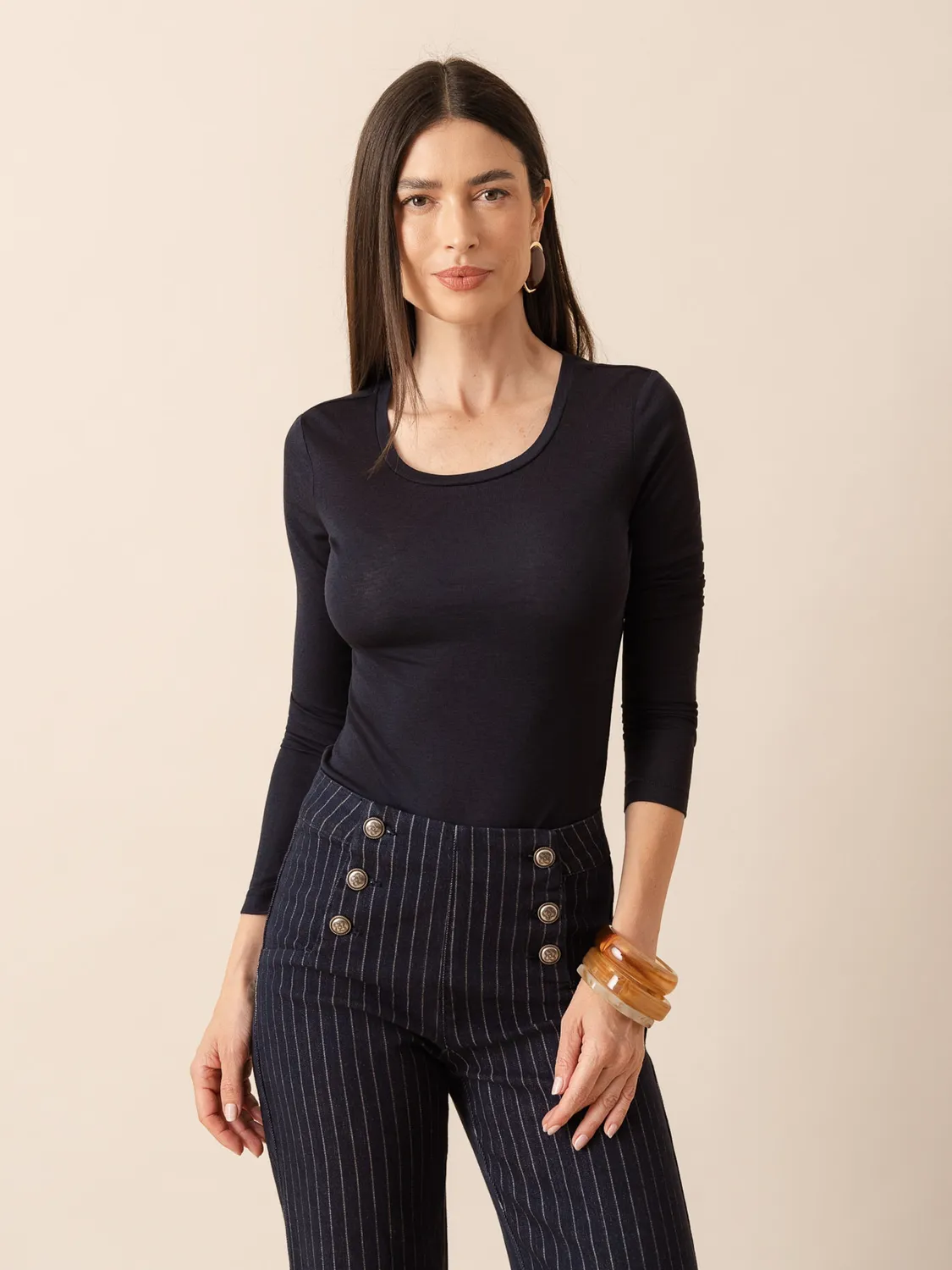 Oraije Victoire jeans wide bottoni rigato grezzo